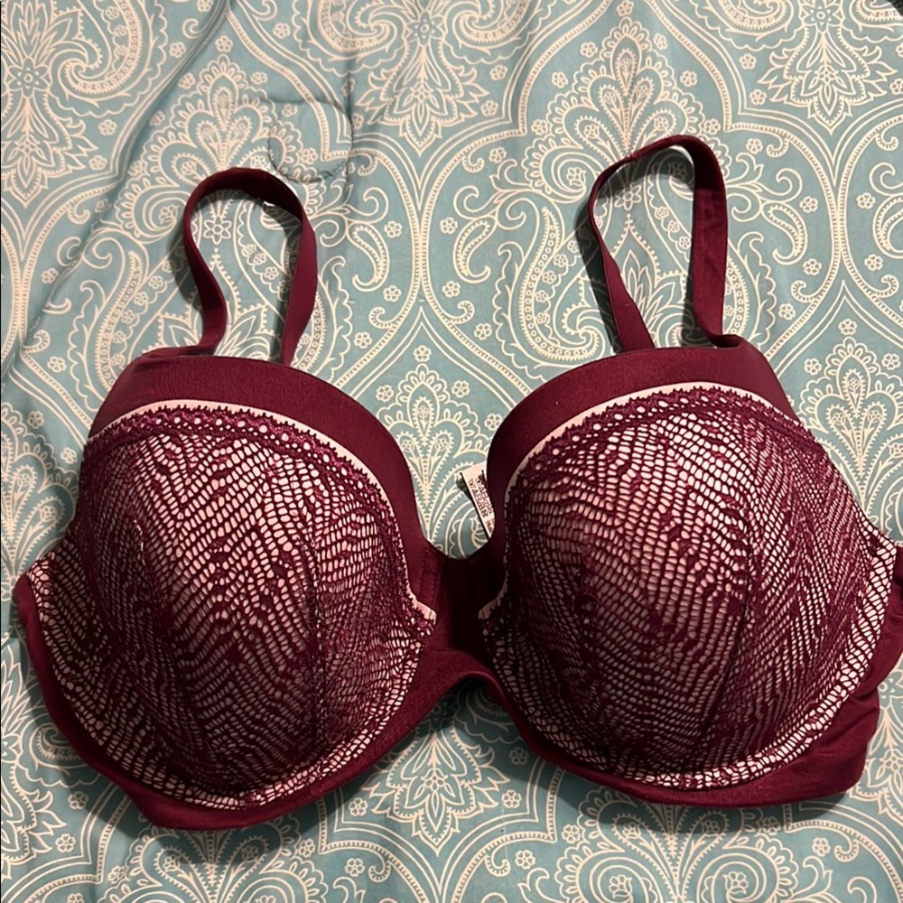 Victorias Secret Body Lined Demi Bra 36DDD Maroon Adjustable Straps
